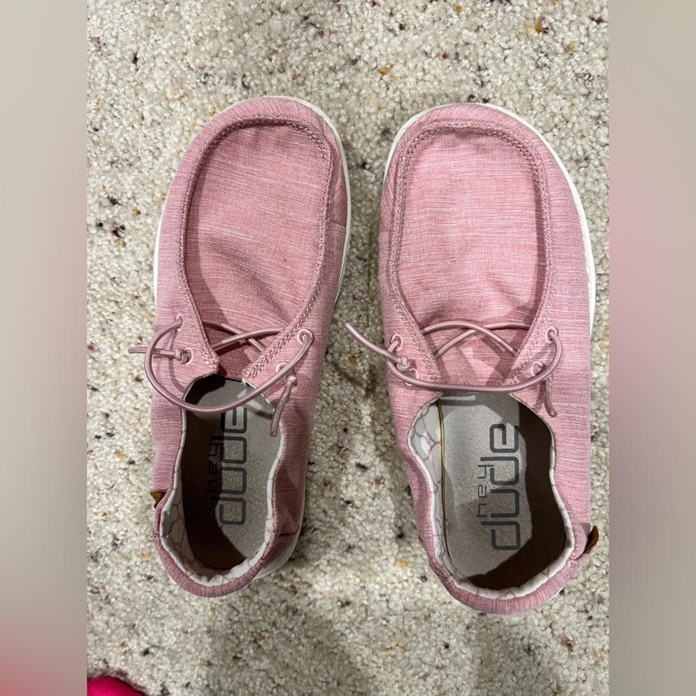 Girls kids youth Hey Dude pink linen cotton candy shoes Y2-3